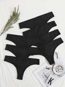 NudeFit 女士黑色高弹力纯色露背丁字裤多件装，适合休闲舒适穿着 - 黑色 - 查看 4