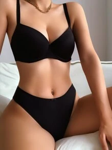 NudeFit 女士黑色高弹力纯色露背丁字裤多件装，适合休闲舒适穿着 - 黑色 - 查看 5