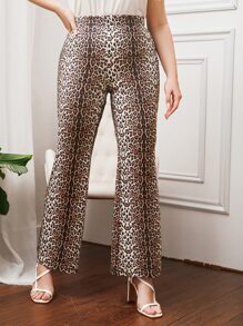 大碼豹紋印花喇叭褲 - 彩色 - 查看 5