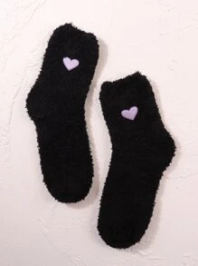 Vớ thủy thủ đoàn thêu hình trái tim - màu đen - Xem 1
