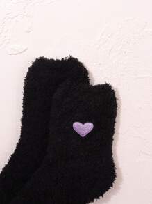 Vớ thủy thủ đoàn thêu hình trái tim - màu đen - Xem 2