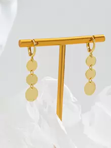 1pair Personalized Cute Round Disc Pendants Ear Cuff Earrings - Yellow Gold - View 1