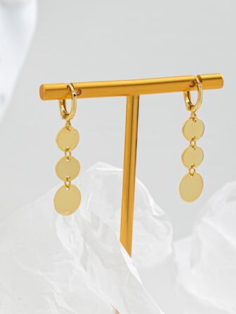 1雙個性化可愛圓形圓片吊墜耳夾耳環