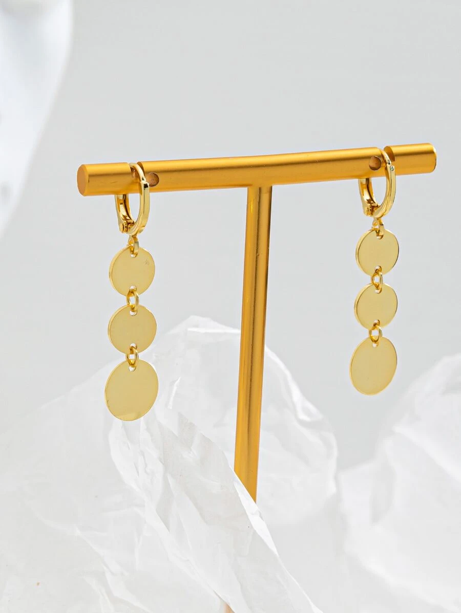 1pair Personalized Cute Round Disc Pendants Ear Cuff Earrings - Yellow Gold - View 1