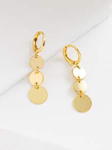1pair Personalized Cute Round Disc Pendants Ear Cuff Earrings - Yellow Gold - View 2