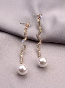 Ngọc trai Giả & Đồ trang trí Rhinestone Thả hoa tai - Nhiều màu - Xem 2