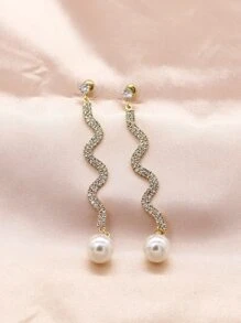 Ngọc trai Giả & Đồ trang trí Rhinestone Thả hoa tai - Nhiều màu - Xem 3