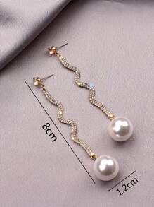 Ngọc trai Giả & Đồ trang trí Rhinestone Thả hoa tai - Nhiều màu - Xem 4