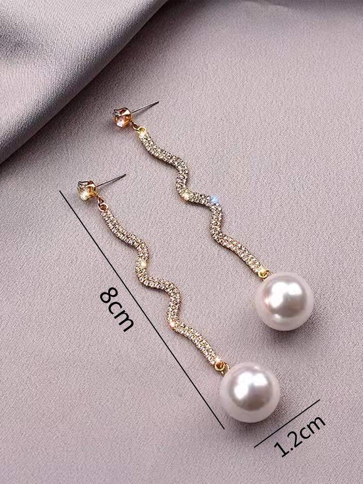 Pendientes Colgantes Con Decoración De Perlas Artificiales Y Diamantes De Imitación - Multicolor - Añade 4