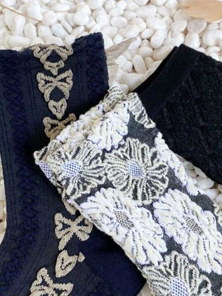 3 cặp Vớ hoa văn hình nơ - Nhiều màu - Xem 3