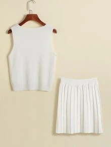 Bộ thời trang bé gái Xếp li màu trơn Giải trí - trắng - Xem 2