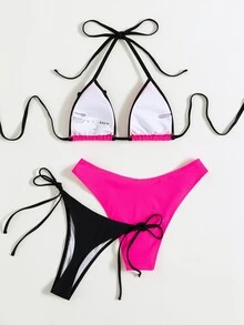 3 件裝蝴蝶刺繡掛脖比基尼和比基尼泳褲 - 彩色 - 查看 2