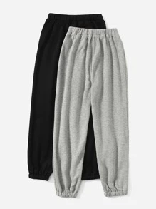 Muchica 2pcs Solid Elastic Waist Joggers - Multicolor - View 2