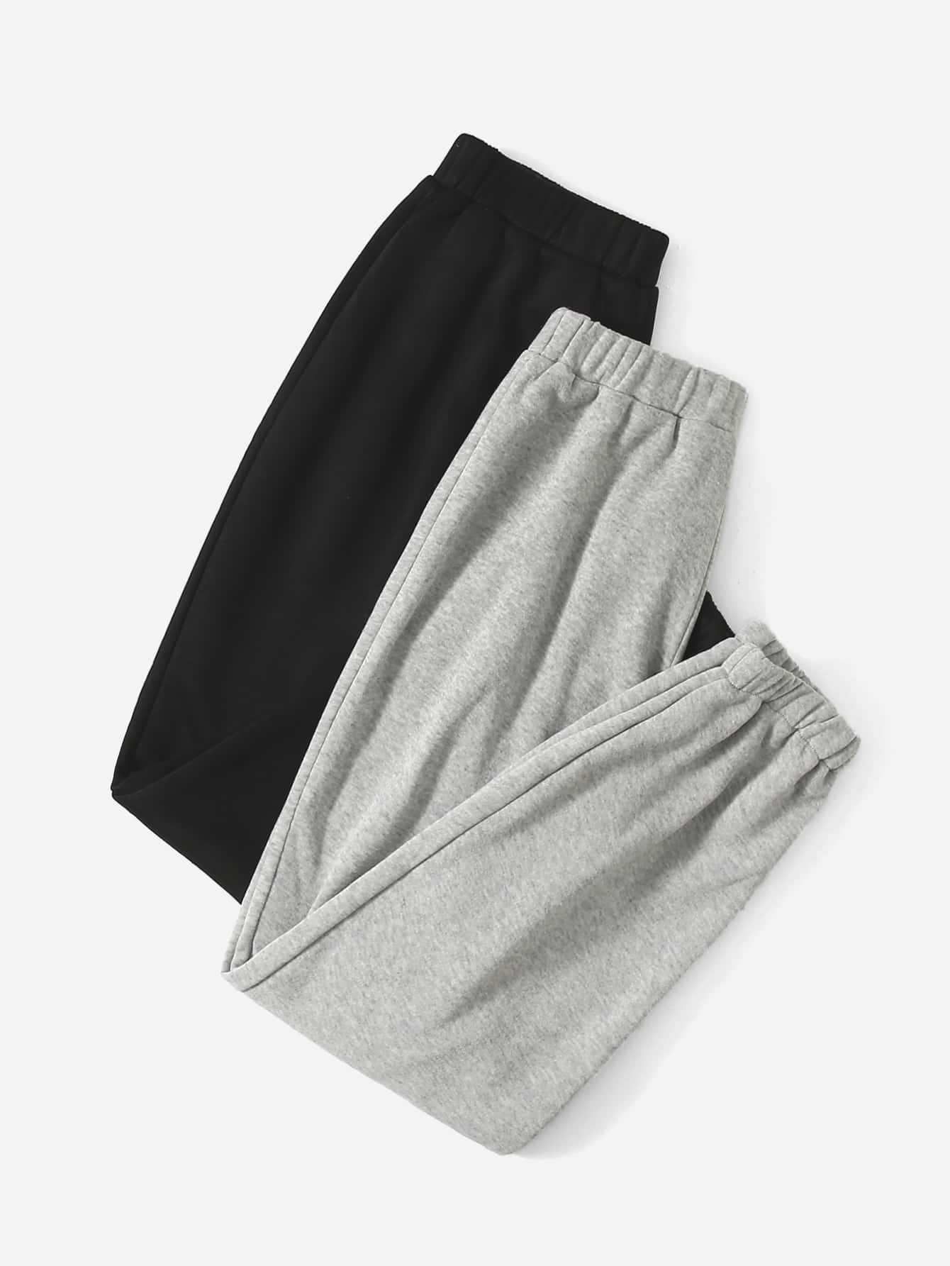 Muchica 2pcs Solid Elastic Waist Sweatpants - Multicolor - View 4