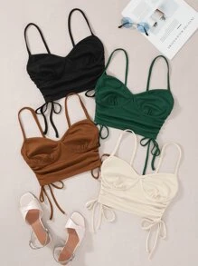 SHEIN Unity 4入組褶邊側抽繩吊帶上衣 - 彩色 - 查看 1