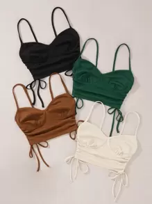 SHEIN Unity 4入組褶邊側抽繩吊帶上衣 - 彩色 - 查看 4