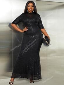Plus Keyhole Back Sequin Prom Dress