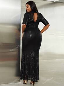 Plus Keyhole Back Sequin Prom Dress