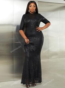 Plus Keyhole Back Sequin Prom Dress