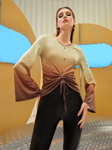 Melani Drawstring Ruched Tie Dye Tee - Multicolor - View 3