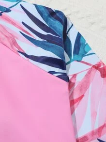 Tween Girl Plant Print High Neck Shorts Rashguard Summer Beach - Multicolor - View 4