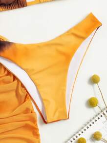 Ombre Bikini Set Halter Triangle Bra & Bikini Bottom & Drawstring Cover Up Dress 3 Piece Bathing Suit, For Summer Beach Vacation - Multicolor - View 4