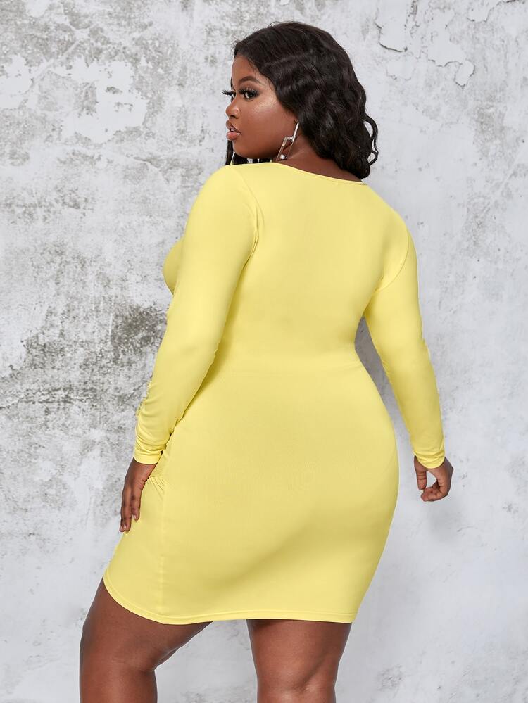 Slaydiva Plus Tie Front Cut Out Dress - Yellow - View 2