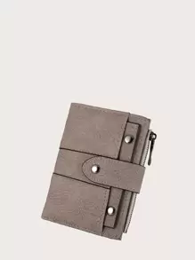 Women's Artificial Leather Frosted Mini Wallet Solid Retro Coin Purse Card Holder Lightweight Large Capacity Short Wallet Business Casual Work Business Commute Office For On Valentine Day For Birthday Gift For Female White-Collar Workers - Grey - View 1