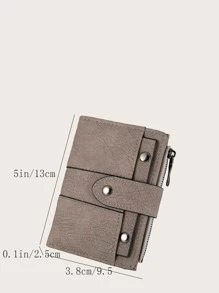 Women's Artificial Leather Frosted Mini Wallet Solid Retro Coin Purse Card Holder Lightweight Large Capacity Short Wallet Business Casual Work Business Commute Office For On Valentine Day For Birthday Gift For Female White-Collar Workers - Grey - View 3