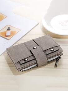 Women's Artificial Leather Frosted Mini Wallet Solid Retro Coin Purse Card Holder Lightweight Large Capacity Short Wallet Business Casual Work Business Commute Office For On Valentine Day For Birthday Gift For Female White-Collar Workers - Grey - View 4