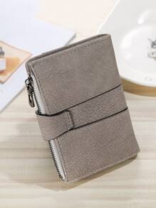 Women's Artificial Leather Frosted Mini Wallet Solid Retro Coin Purse Card Holder Lightweight Large Capacity Short Wallet Business Casual Work Business Commute Office For On Valentine Day For Birthday Gift For Female White-Collar Workers - Grey - View 5