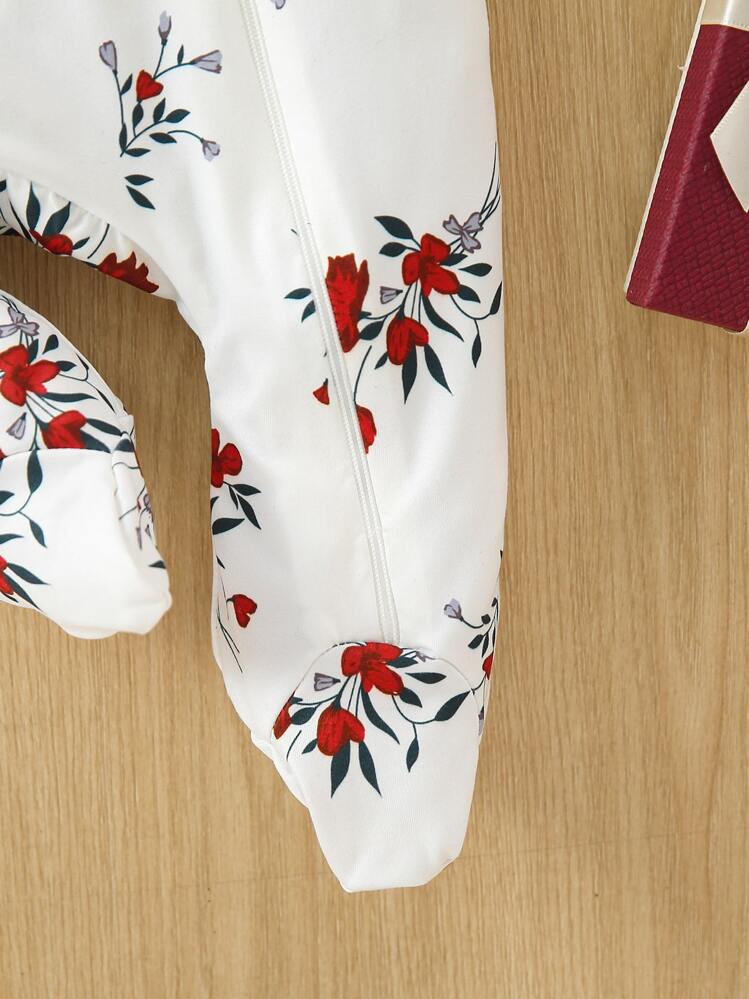 嬰兒女童舒適花卉印花連身衣和髮箍居家服套裝 - 白色 - 查看 4