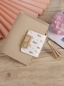 Tassel Decor Leaf Graphic Purse - Khaki - View 3