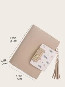 Tassel Decor Leaf Graphic Purse - Khaki - View 5