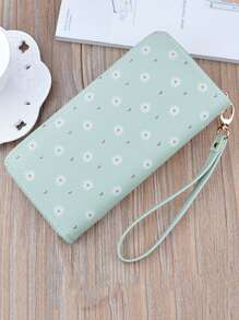 Daisy Floral Graphic Purse With Wristlet - Green - View 2