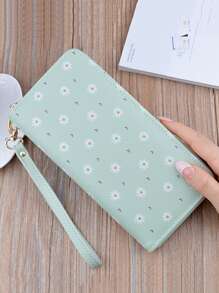 Daisy Floral Graphic Purse With Wristlet - Green - View 3