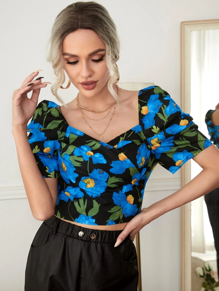 SHEIN Unity Áo sơ mi nữ Trọn gói Dây kéo Hoa Tất cả trên in Thanh lịch - Nhiều màu - Xem 1