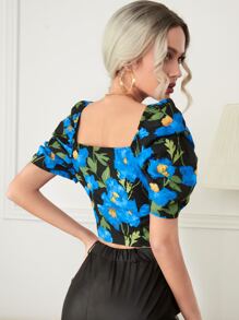 SHEIN Unity Áo sơ mi nữ Trọn gói Dây kéo Hoa Tất cả trên in Thanh lịch - Nhiều màu - Xem 2