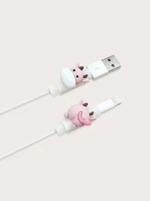 2pcs Cartoon Cow Design Data Cable Protector Charger Protector - Dusty Pink - View 2