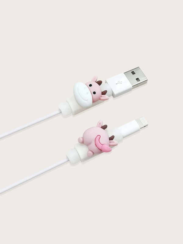 2pcs Cartoon Cow Design Data Cable Protector Charger Protector