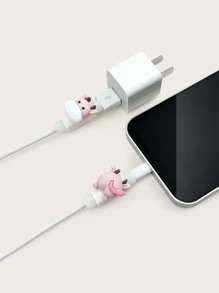 2pcs Cartoon Cow Design Data Cable Protector Charger Protector - Dusty Pink - View 3