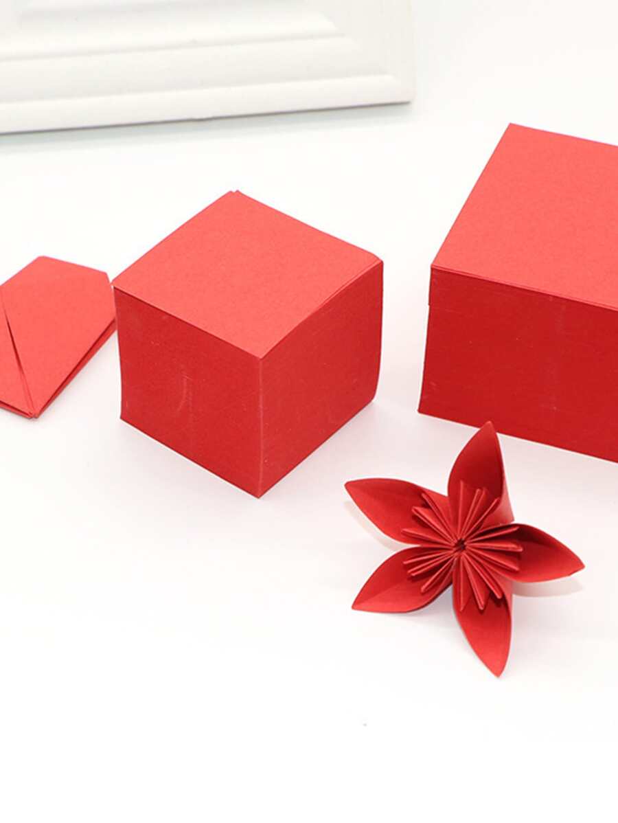 100pcs Plain Origami Paper - Red - View 1