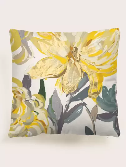 1入組花卉印花靠墊套無填充物現代滌綸方形抱枕套適用於臥室沙發家居裝飾