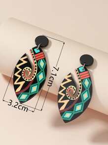 Geometric Print Acrylic Drop Earrings - Multicolor - View 3