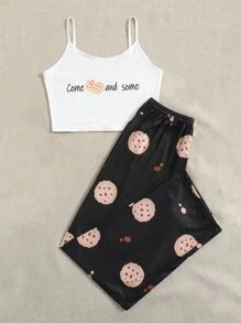 字母和曲奇圖案睡衣套裝 - 黑與白 - 查看 5