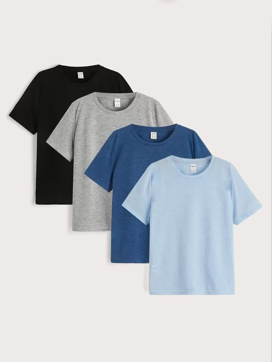 SHEIN Tween Boy 4pcs Round Neck Tee, School, Campus, College - Multicolor - View 1