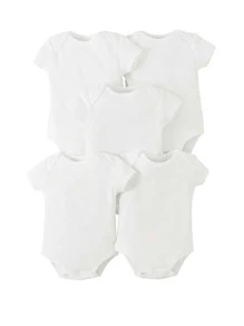 Baby 5pcs Solid Round Neck Bodysuit - White - View 1