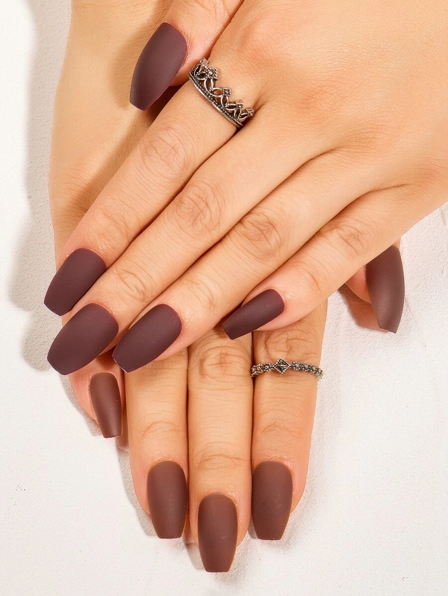 Nail Nina 24pcs Short Coffin Fake Nail & 1pc Nail File & 1sheet Tape - Chocolate Brown - View 1