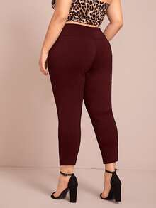 Quần Plus Size Dây kéo Bị tách màu trơn Giải trí - Màu Đỏ Sâu - Xem 2