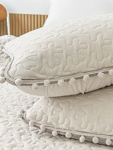Pom Pom Decor Quilted Bedspread Set - Beige - View 4